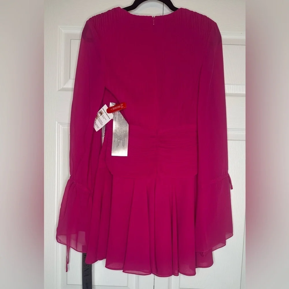 NWT Ieena Mac Duggal Pleated Bell Sleeve Chiffon Cocktail Mini Dress #26411